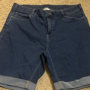Women's Dark Blue Denim Roll-Cuff Shorts